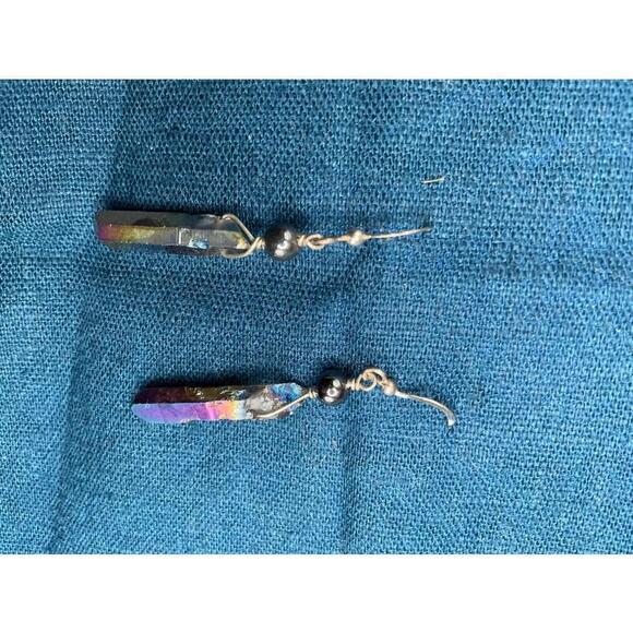 Titanium Aura Quartz rainbow irridescent hematite drop earrings - Picture 4 of 7